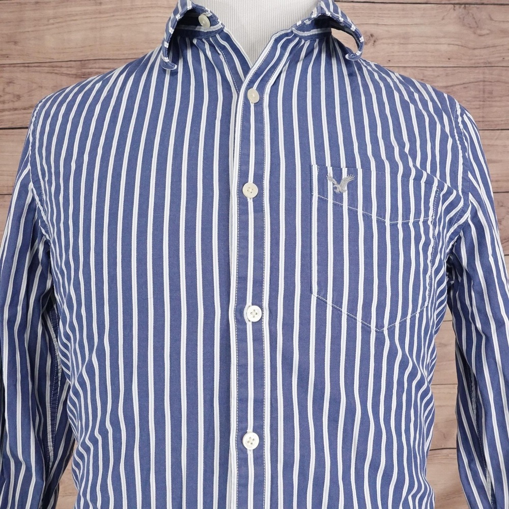 American Eagle Outfitters Vintage Fit Shirt Mens M Blue Striped Button-Up